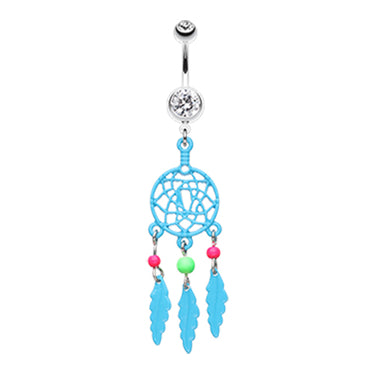 Neon Dream Catcher Belly Bars - Dangling Belly Ring. Navel Rings Australia.