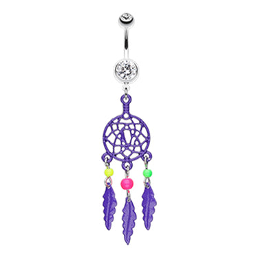 Neon Dream Catcher Belly Bars - Dangling Belly Ring. Navel Rings Australia.