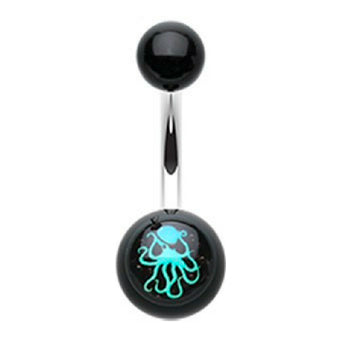 My Octopus Thinks He's a Pirate Belly Bar - Basic Curved Barbell. Navel Rings Australia.