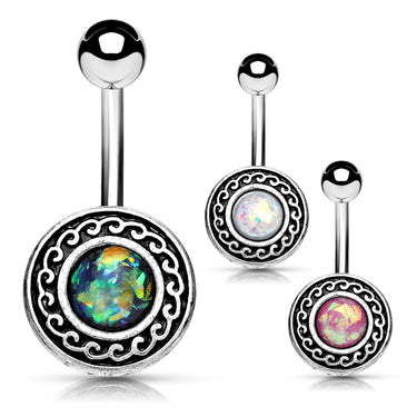 Xanthe Tribal Shield Belly Button Rings - Fixed (non-dangle) Belly Bar. Navel Rings Australia.