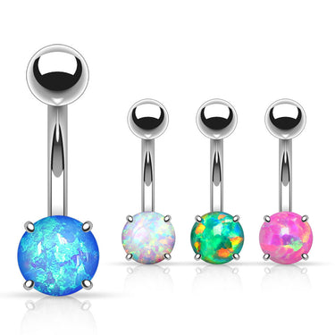 Sabella Prong Opal Belly Ring - Basic Curved Barbell. Navel Rings Australia.