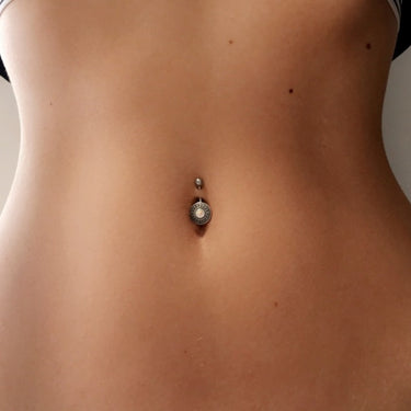 Xanthe Tribal Shield Belly Button Rings - Fixed (non-dangle) Belly Bar. Navel Rings Australia.