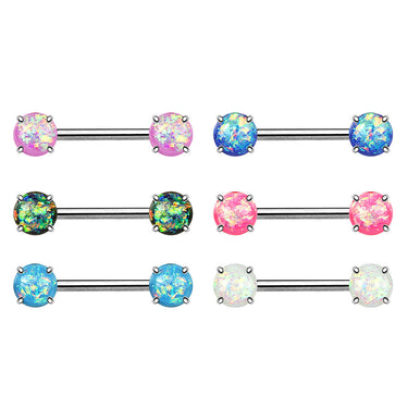 Classic Opal Prong Nipple Barbell Ring - Nipple Ring. Navel Rings Australia.