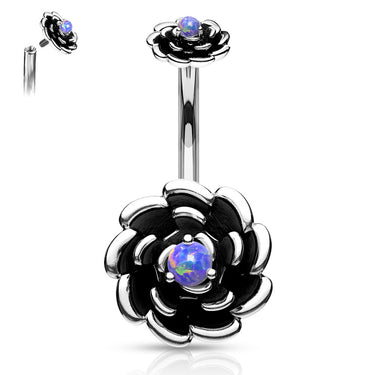 Ziva Opal Flower Belly Ring - Split Spinal Belly Bar. Navel Rings Australia.