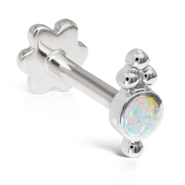 Opal Four Ball Trinity Earring by Maria Tash in 14K White Gold. Flat Stud. - Earring. Navel Rings Australia.