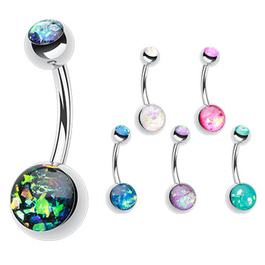 Double Gem Opal Gleam Classique Belly Bars - Basic Curved Barbell. Navel Rings Australia.