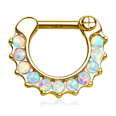 Opal Wave Pave Septum Clicker Hoop in 14K Yellow Gold - Septum. Navel Rings Australia.