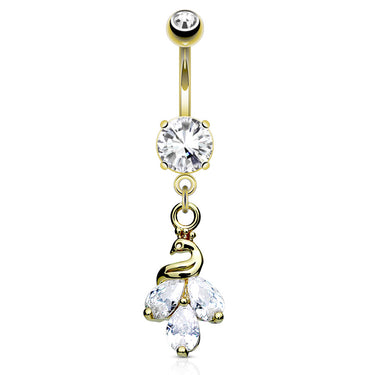 Kalapini Peacock Belly Ring with Gold Plating - Dangling Belly Ring. Navel Rings Australia.