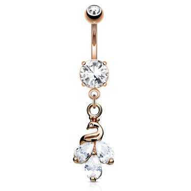 Kalapini Peacock Belly Ring with Rose Gold Plating - Dangling Belly Ring. Navel Rings Australia.