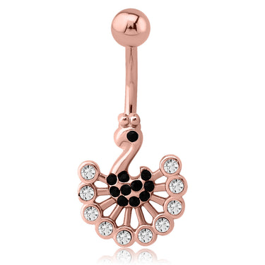 Scintillated Peacock Belly Bar in Rose Gold - Fixed (non-dangle) Belly Bar. Navel Rings Australia.