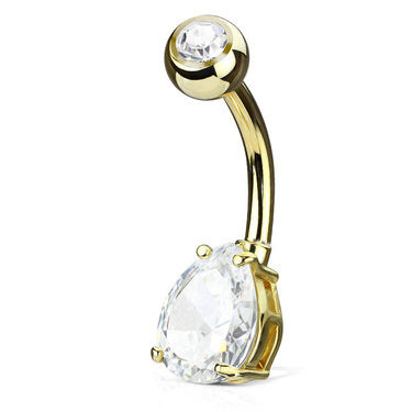 Teardrop Belly Button Ring with Gold Plating - Fixed (non-dangle) Belly Bar. Navel Rings Australia.