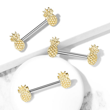 Juicy Nips Pineapple Nipple Bar with Gold Plating - Nipple Ring. Navel Rings Australia.