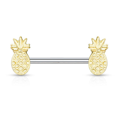 Juicy Nips Pineapple Nipple Bar with Gold Plating - Nipple Ring. Navel Rings Australia.