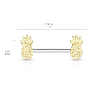 Juicy Nips Pineapple Nipple Bar with Gold Plating - Nipple Ring. Navel Rings Australia.