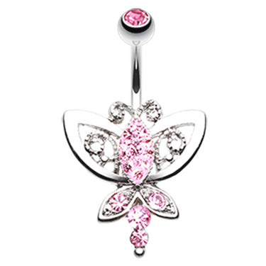 Candy Pink Butterfly Navel Ring - Fixed (non-dangle) Belly Bar. Navel Rings Australia.