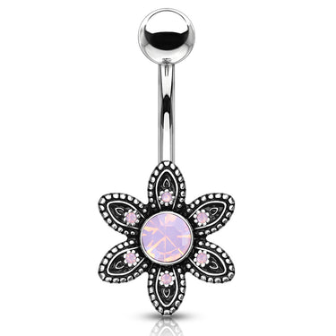 Mimi Pink Tribal Bloom Belly Bar - Fixed (non-dangle) Belly Bar. Navel Rings Australia.