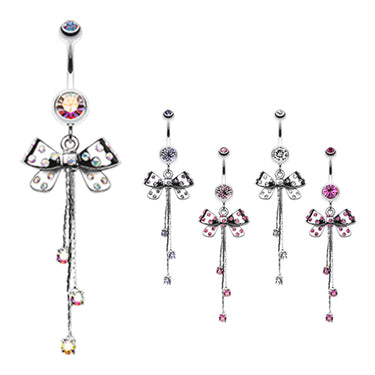 Polka Dot Party Bow Belly Ring - Dangling Belly Ring. Navel Rings Australia.