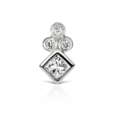 Princess Cut Four Diamond Trinity Earring by Maria Tash in 18K White Gold. Flat Stud. - Earring. Navel Rings Australia.