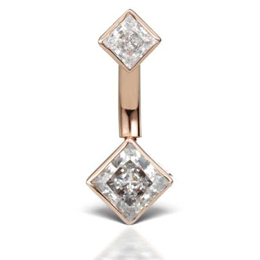 Designer Princess Solitaire Belly Ring in 14K Rose Gold by Maria Tash - Basic Curved Barbell. Navel Rings Australia.