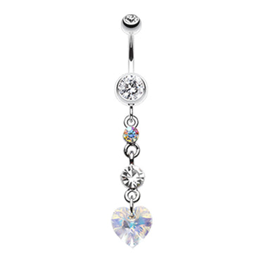 Prism Heart Drop Navel Ring - Dangling Belly Ring. Navel Rings Australia.