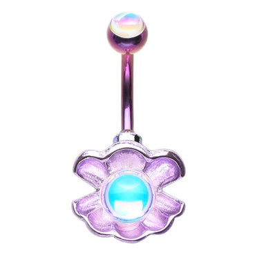 CiCi Clam Moonstone Titanium Belly Ring - Fixed (non-dangle) Belly Bar. Navel Rings Australia.