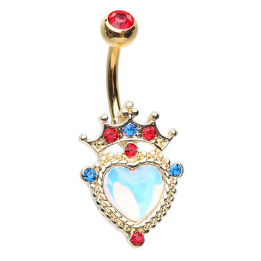 Queen of Hearts Gold Crown Belly Bar - Fixed (non-dangle) Belly Bar. Navel Rings Australia.