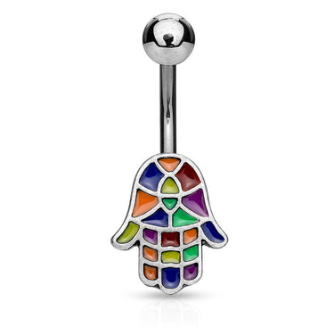 Rainbow Hamsa Belly Bar - Fixed (non-dangle) Belly Bar. Navel Rings Australia.