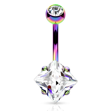 Diamanté Solitaire Belly Ring in Titanium - Fixed (non-dangle) Belly Bar. Navel Rings Australia.