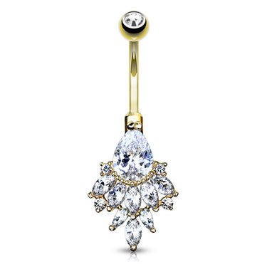 Razzle Dazzle Belly Ring in 14K Yellow Gold - Fixed (non-dangle) Belly Bar. Navel Rings Australia.