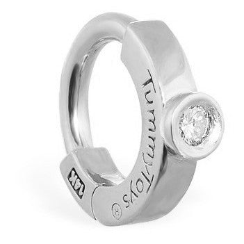 TummyToys® Solid White Gold with Real Diamond Solitaire - TummyToys® Patented Clasp. Navel Rings Australia.