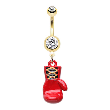 Red Warriors Fighting Mitt Belly Dangle - Dangling Belly Ring. Navel Rings Australia.