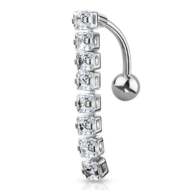 Crystal Waterfall Reverse Belly Ring - Reverse Top Down Belly Ring. Navel Rings Australia.