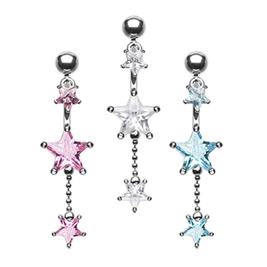 Frosted Star Dangle Belly Piercing Ring - Reverse Top Down Belly Ring. Navel Rings Australia.