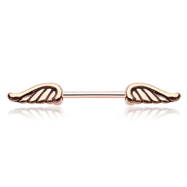 Angelic Wings Nipple Barbell Ring with Rose Gold Plating - Nipple Ring. Navel Rings Australia.