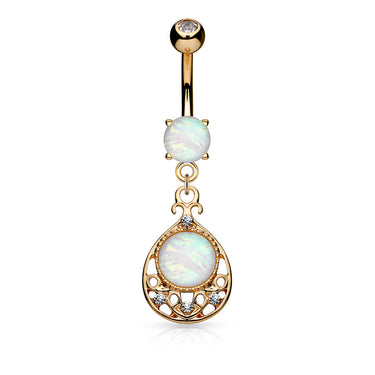 Ophelia Opal Belly Bar with Rose Gold Plating - Dangling Belly Ring. Navel Rings Australia.