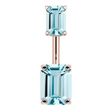 14K Rose Gold Emerald Cut Belly Rings - Basic Curved Barbell. Navel Rings Australia.