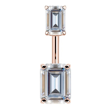 14K Rose Gold Emerald Cut Belly Rings - Basic Curved Barbell. Navel Rings Australia.