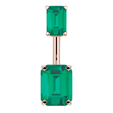 14K Rose Gold Emerald Cut Belly Rings - Basic Curved Barbell. Navel Rings Australia.