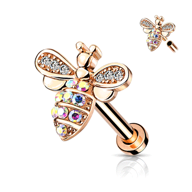 Busy Bee Body Jewellery with Rose Gold Plating. Labret, Monroe, Tragus and Cartilage Earrings.