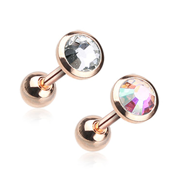 Classic Bezel Stud Earring with Rose Gold Plating. Tragus or Cartilage Piercings. - Earring. Navel Rings Australia.