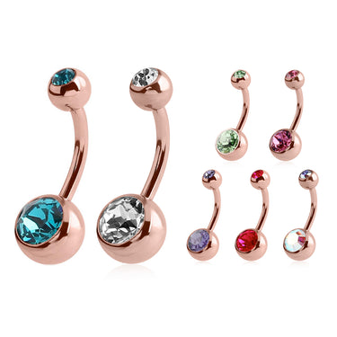 Classique Gem Belly Bars with Rose Gold Plating - Basic Curved Barbell. Navel Rings Australia.