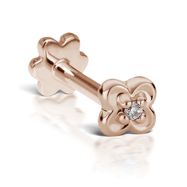 Diamond Lucky Clover Threaded Stud by Maria Tash in 14K Rose Gold. Flat Stud.