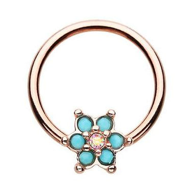 Rose Gold Turquosien Daisy Captive Belly Ring - Captive Belly Ring. Navel Rings Australia.