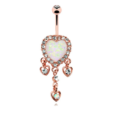 Rose Gold Utopian Dreams Opal Belly Bar - Dangling Belly Ring. Navel Rings Australia.