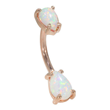 14K Rose Gold Teardrop Opal Belly Ring - Basic Curved Barbell. Navel Rings Australia.