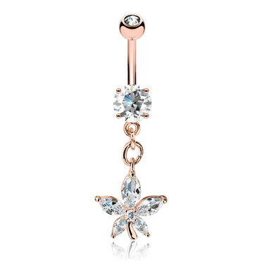 Bae's Florist Belly Bar with Rose Gold Plating - Dangling Belly Ring. Navel Rings Australia.