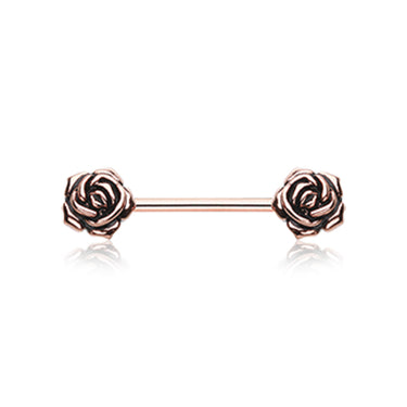 Rose Gold Vintage Flower Nipple Barbell Ring - Nipple Ring. Navel Rings Australia.