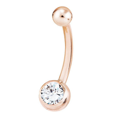 Classique 14K Rose Gold REAL Diamond Belly Ring - Basic Curved Barbell. Navel Rings Australia.