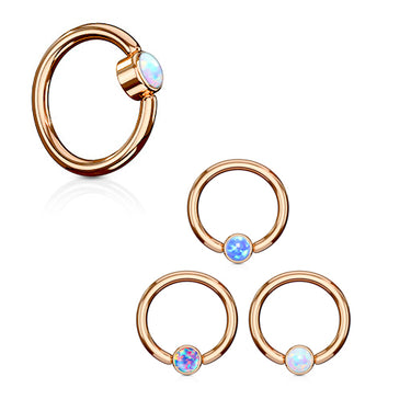 FLAT Opal Captive Belly Rings with Rose Gold Plating - Captive Belly Ring. Navel Rings Australia.