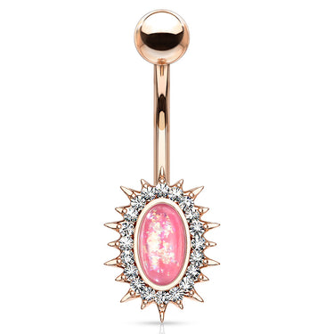 Regal Relics Opal Belly Bar with Rose Gold Plating - Fixed (non-dangle) Belly Bar. Navel Rings Australia.